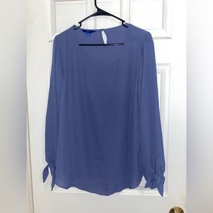 womens long, tie sleeve business casual blue blouse!